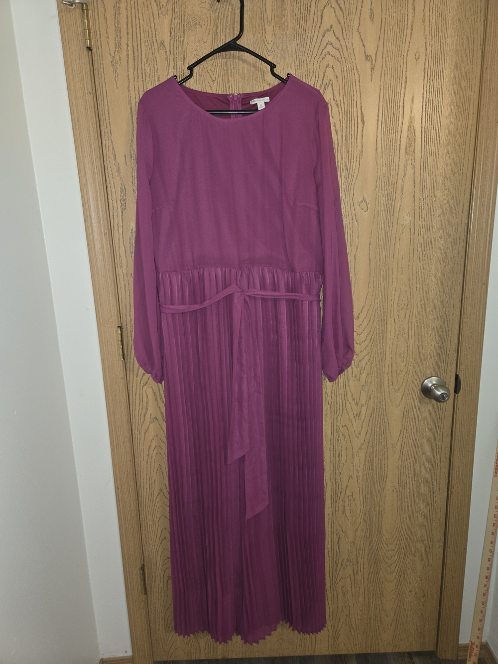 Cato Deep Magenta Long Sleeve Pleated Maxi Dress